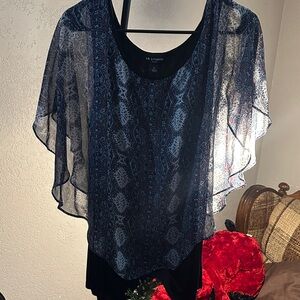 I.N. Studio Women's Black and Blue Sheer Blouse